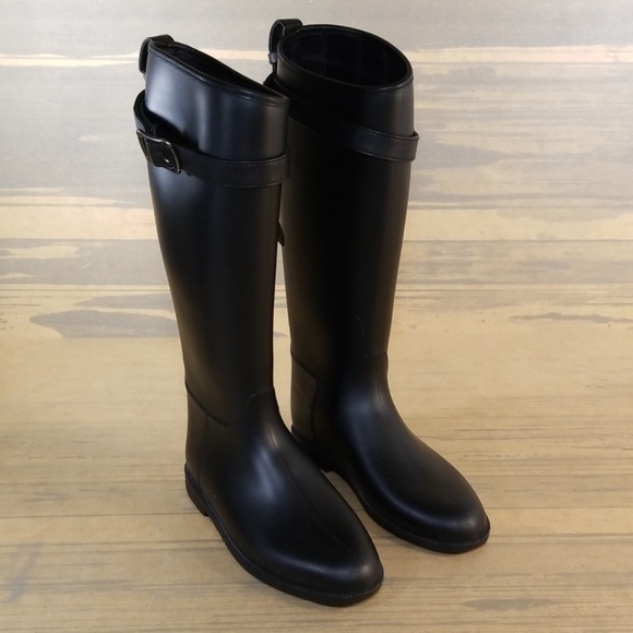 Womens Black Riding Rain Rubber Boots - Picture 4 of 9